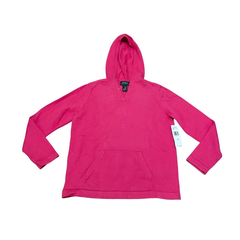 VTG Lauren Ralph Lauren Women's M Pink Cotton Knit Hoodie Preppy Sweater NWT